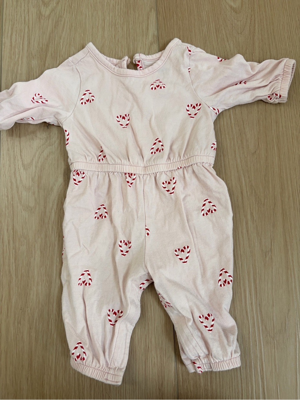 Old Navy - Pink Baby Romper with Red Candy Cane Hearts